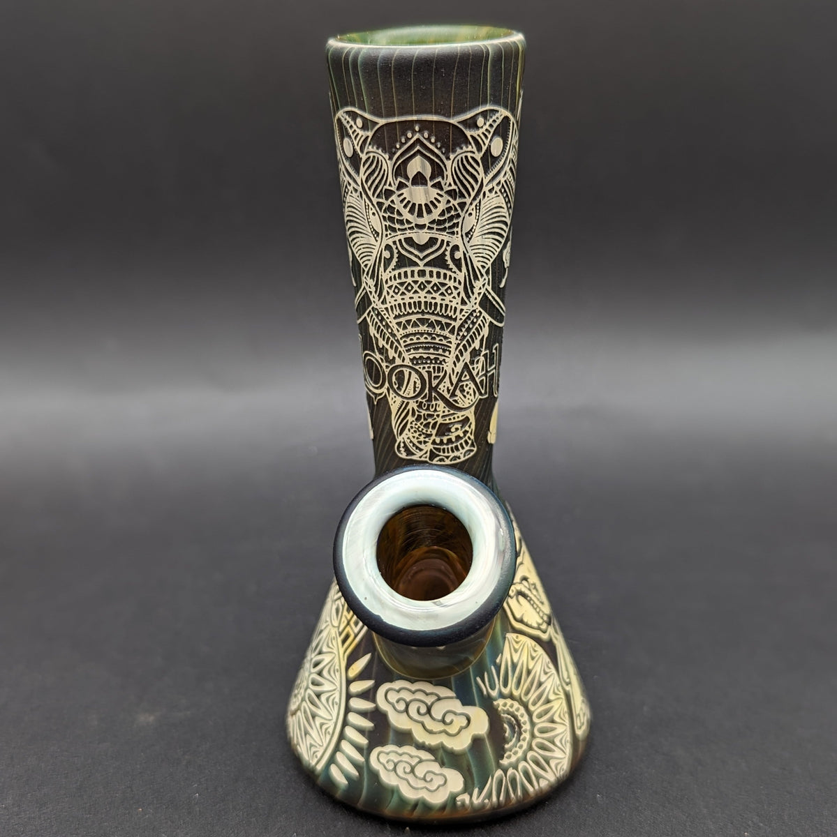 Lookah Glass Sacred Elephant Black Etched Water Pipe | 5.5