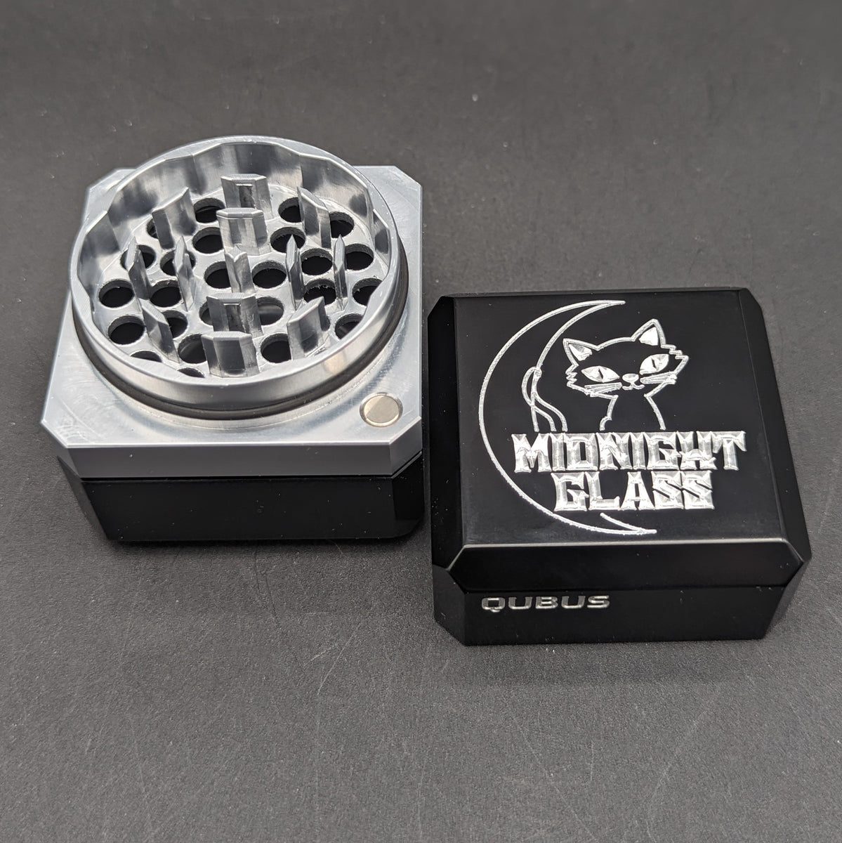 glass tobacco grinder MK100  Stash  Select Vape Midnight Glass x Qubus Premium