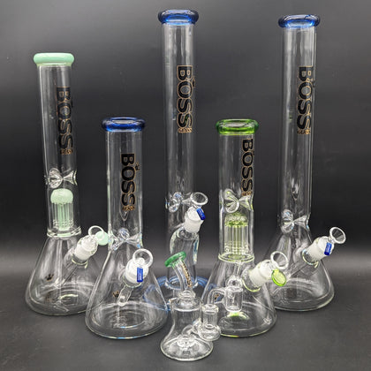 Boss Bongs - branded beaker and straight tube bongs with BOSS logo