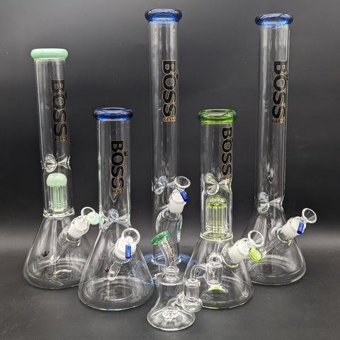 Boss Bongs - branded beaker and straight tube bongs with BOSS logo