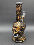 10.5" Gold and Black Patterned Skull Bong