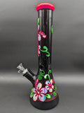 14" Black Glass Metallic Floral Beaker Bong - Avernic Smoke Shop