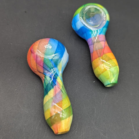 4" Rainbow Print Glass Spoon Pipe