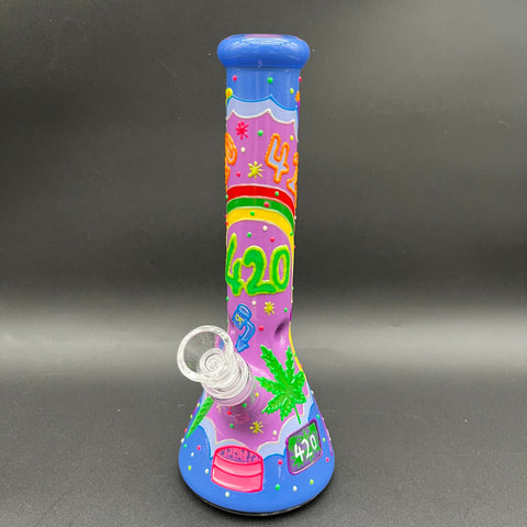 Rainbow 420 Painted Glass Beaker Water Pipe | 10" | 14mm F