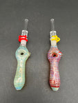 Striped Swirl Donut Glass Dab Straw | Quartz Tip | 6.75"