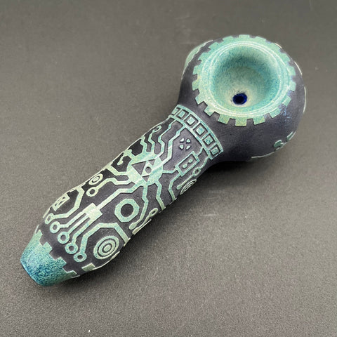 Circuitboard in Color Dark Blue and Silver Frit Hand Pipe