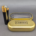 Clipper Metal Black & Gold Lighter w/ Case