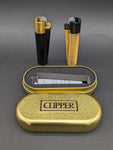 Clipper Metal Black & Gold Lighter w/ Case