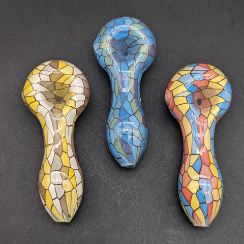 Mosaic Colorful Print Glass Spoon Pipe | 3.75"