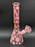 Pink Floral Beaker Bong 10"