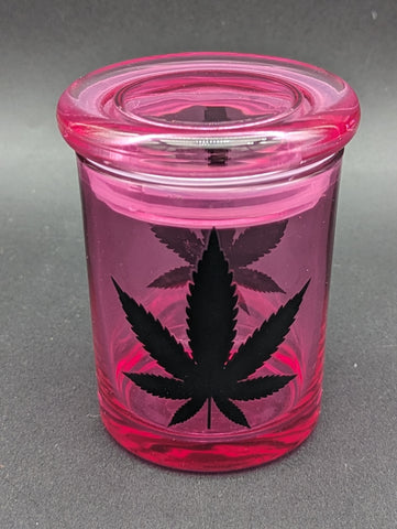 Pink Glass Storage Jar w/ Black leaf - 14g