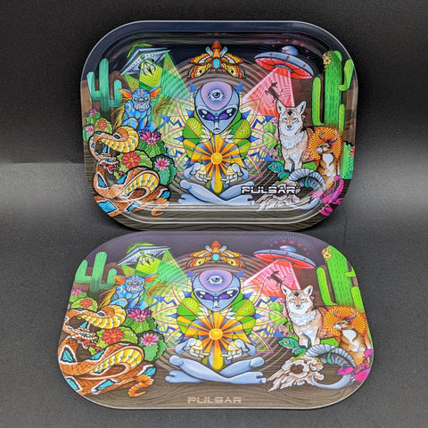 Pulsar Mini Metal Rolling Tray w/ Lid | Psychedelic Desert | 7" x 5.5"