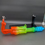 23" Rainbow Frosted Gatling Gun Bong w/ Wood Stand