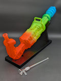 23" Rainbow Frosted Gatling Gun Bong w/ Wood Stand