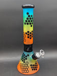 14" Rainbow Sandblasted Beaker w/ Honeycomb Pattern-Avernic Smoke Shop
