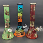 14" Rainbow Sandblasted Beaker w/ Honeycomb Pattern-Avernic Smoke Shop