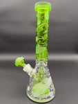 Space Odyssey in 3D 11" Beaker Bong with Collins Perc - Slime - Avernic Smoke Shop