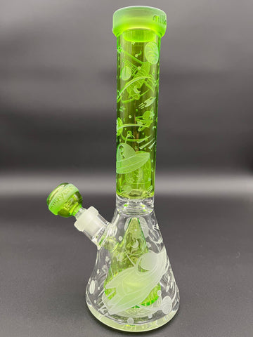 Space Odyssey in 3D 11" Beaker Bong with Collins Perc - Slime - Avernic Smoke Shop