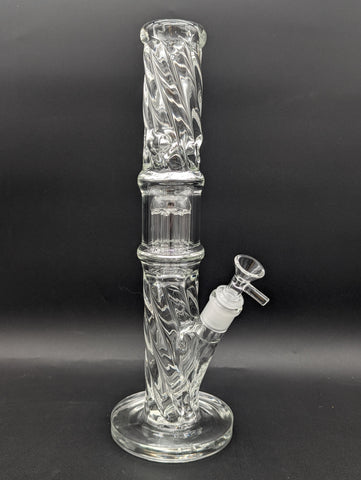 Translucent Twisty Jellyfish Perc Straight Glass Water Pipe | 13.75"-Avernic Smoke Shop