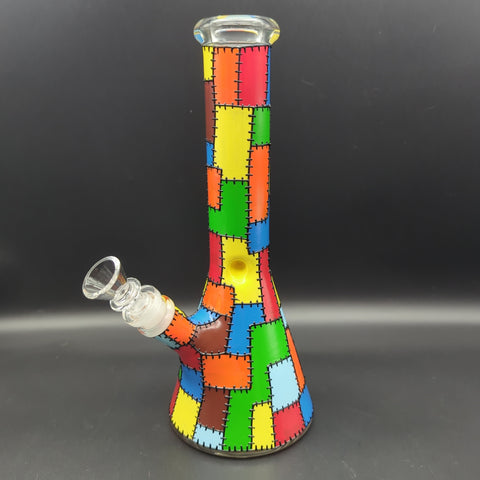 10" Colorful Patchwork Glass Beaker - Avernic Smoke Shop