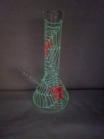10" Glow In The Dark Spider Web Water Pipe - Avernic Smoke Shop