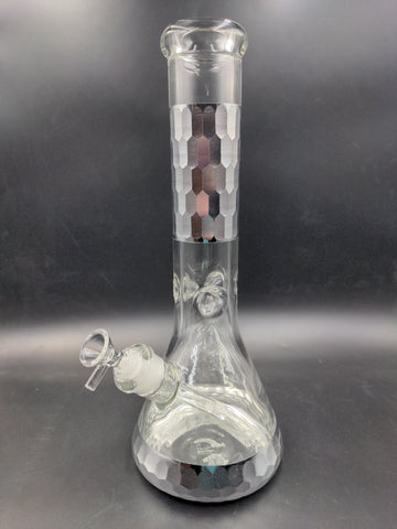 14" 7mm Glass Diamond Cut Design Beaker - Avernic Smoke Shop