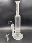 14" AQUA Glass / 2-in-1 / Dual Honeycomb Sandblasted Water Pipe - Avernic Smoke Shop