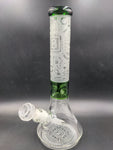 14" Green Beaker Frosted Engraved Bitcoin Monster - Avernic Smoke Shop