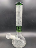 14" Green Beaker Frosted Engraved Bitcoin Monster - Avernic Smoke Shop