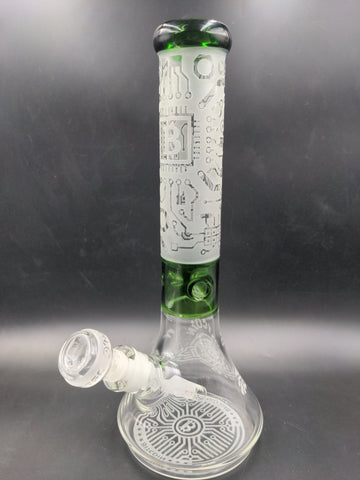 14" Green Beaker Frosted Engraved Bitcoin Monster - Avernic Smoke Shop