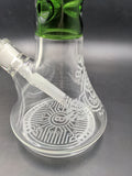 14" Green Beaker Frosted Engraved Bitcoin Monster - Avernic Smoke Shop