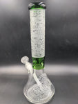 14" Green Beaker Frosted Engraved Bitcoin Monster - Avernic Smoke Shop