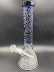 14" Monster Engraved Beaker Frosted Clear Glass Art