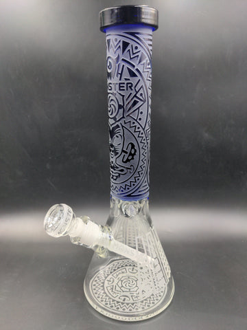 14" Monster Engraved Beaker Frosted Clear Glass Art - Avernic Smoke Shop