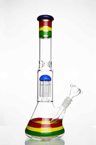14" Rasta Color Beaker with Tree Shower - Avernic Smoke Shop