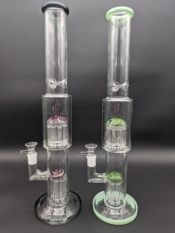 17.5" Dual Tree Perc Straight Tube w/ Worked Accents - Avernic Smoke Shop