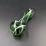 4.1" Green Glass Pipe with White Swirls - Avernic Smoke Shop