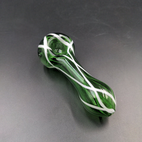 4.1" Green Glass Pipe with White Swirls - Avernic Smoke Shop