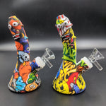 6" Pickle Mix Print Silicone Bubbler With Glass Bowl - Colors Vary - Avernic Smoke Shop