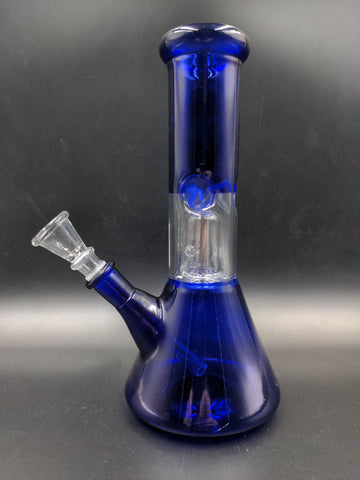 8" Blue Dome Beaker w/ One Piece Stem/Bowl - Avernic Smoke Shop