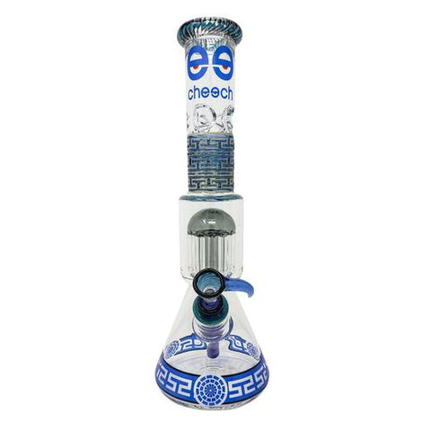 Cheech - 14" Blue Aztec - Thick Glass Rain Perc - Blue - Avernic Smoke Shop
