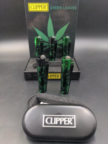 Clipper Full Metal Green Leaves With Individual Case - Avernic Smoke Shop