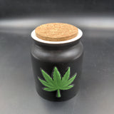 Embossed Hemp Leaf Matte Black Ceramic Stash Jar | 4" - Avernic Smoke Shop