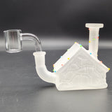 Frosted Christmas House w/ Glow in Dark Lights Glass Mini Rig | 3" | 10mm - Avernic Smoke Shop