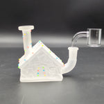 Frosted Christmas House w/ Glow in Dark Lights Glass Mini Rig | 3" | 10mm - Avernic Smoke Shop