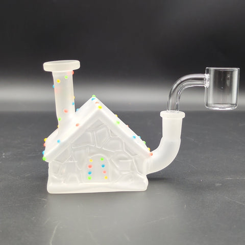 Frosted Christmas House w/ Glow in Dark Lights Glass Mini Rig | 3" | 10mm