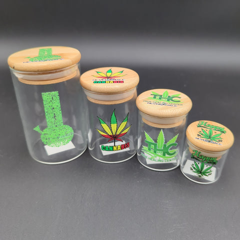 Glass Flower Storage Jars w/ Wooden Lid - Avernic Smoke Shop