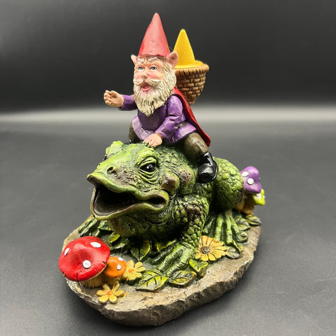 Gnome Riding Frog Backflow Incense Burner