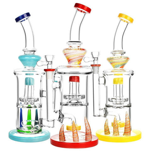 Horned Double Chamber Water Pipe | 12.5" | 14mm F | Colors Vary - Avernic Smoke Shop