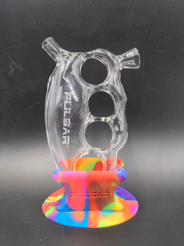 Pulsar Glass Knuckle Bubbler w/ Tie Dye Silicone Stand - Avernic Smoke Shop
